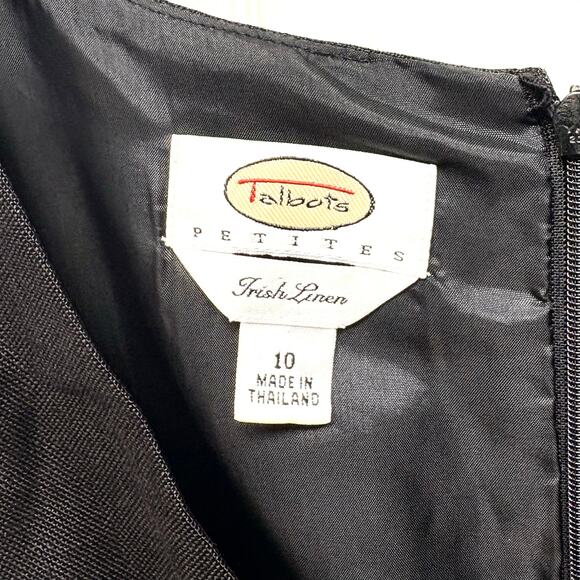 Vintage Talbots Black Linen Dress Lined Fit Flare Sleeveless V Neck Women's 10 - Picture 2 of 6